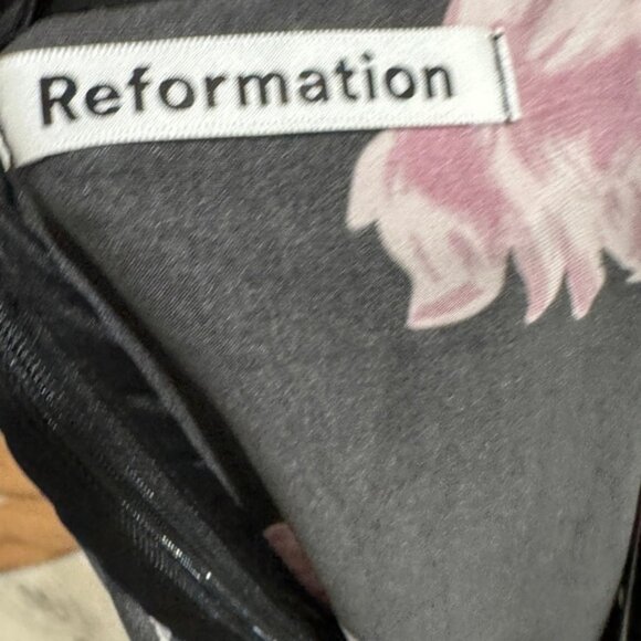 Reformation 100% Silk Toronto Black Pink Purple Floral Faux Wrap Midi Dress 4 - Picture 15 of 16